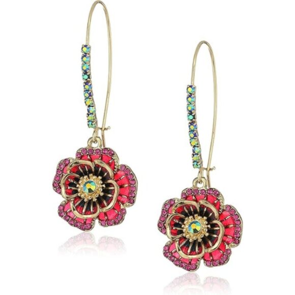 Women's Lightweight Rose Dangle Earring Red Gold Color For Gift - Picture 1 of 5